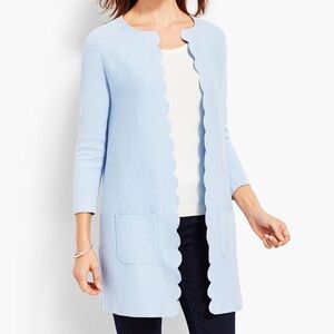 Talbots 2x Petite - Soft Blue Scalloped Cardigan
